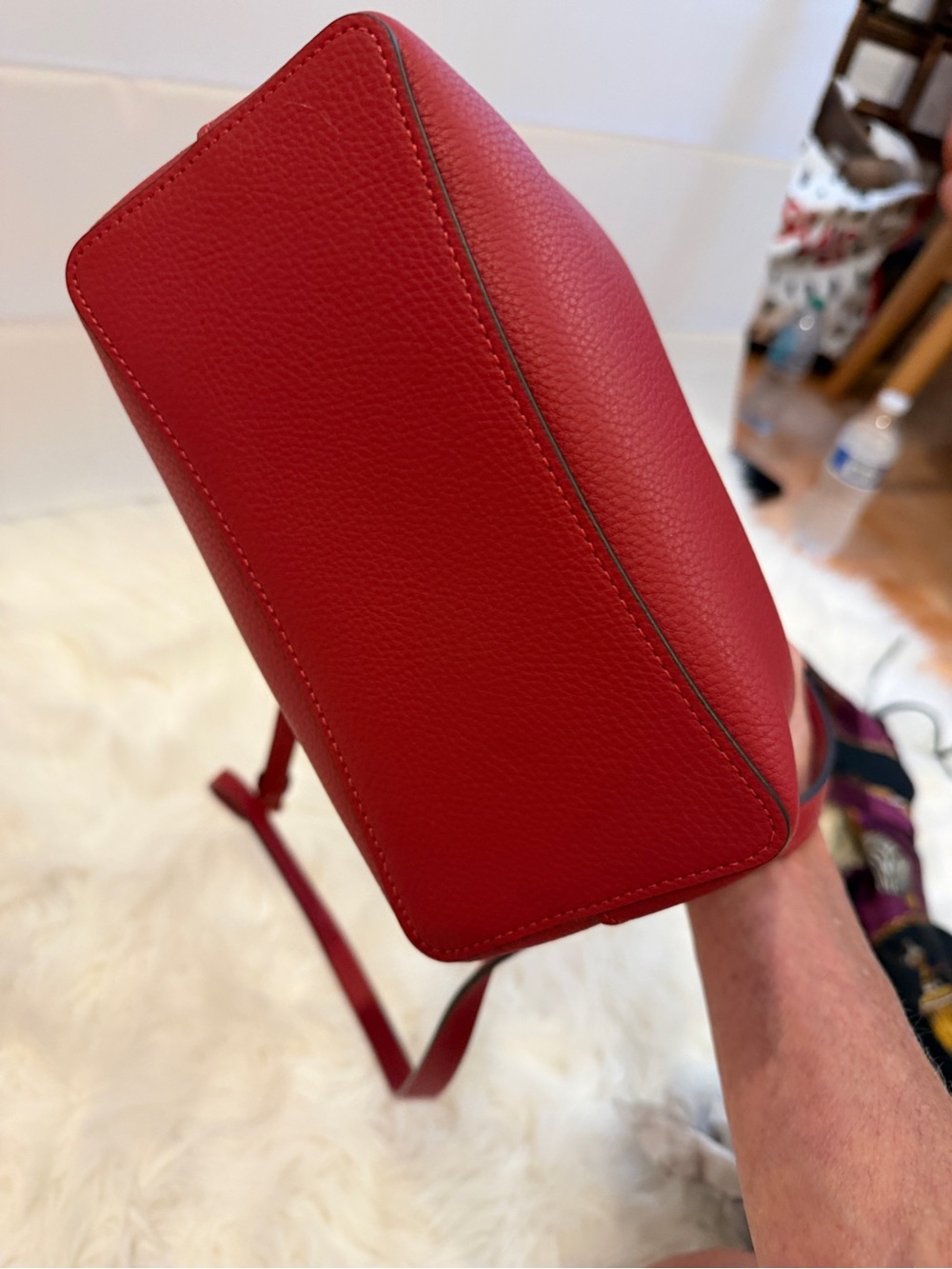 Coach Red Pebbled Leather Mini Bucket Crossbody - Picture 8 of 10